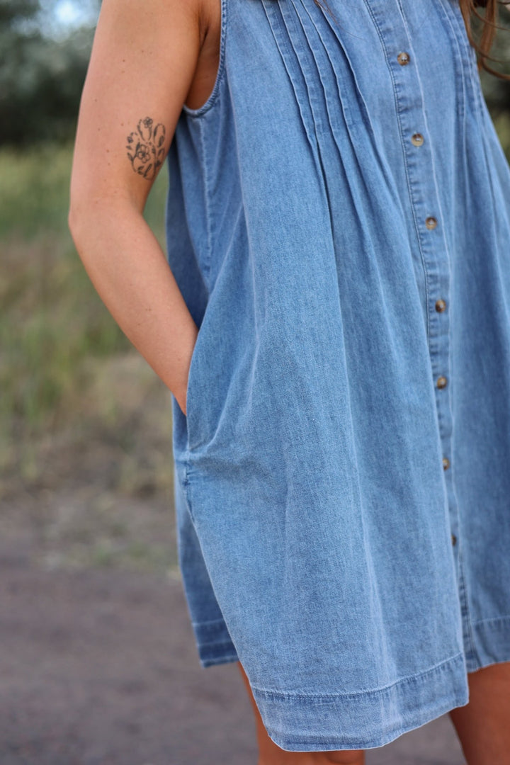 Noemi Sleeveless Button - Down Denim Mini Dress - Bacio &amp; Co.