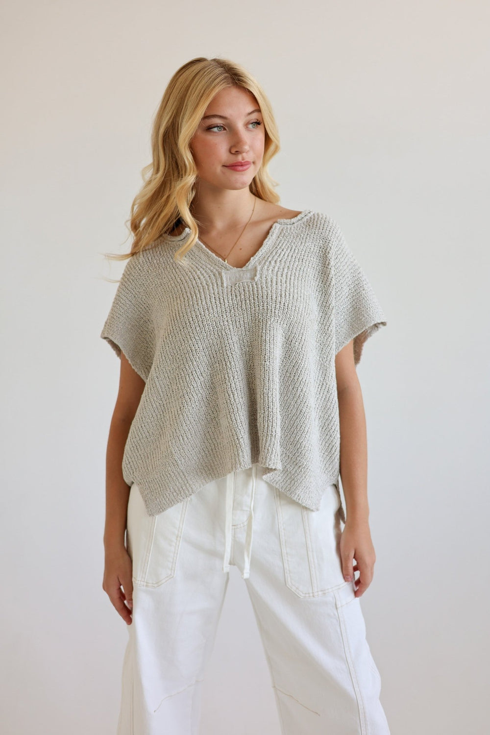 Poppy Relaxed Split Neck Lightweight Knit Top - Bacio & Co.