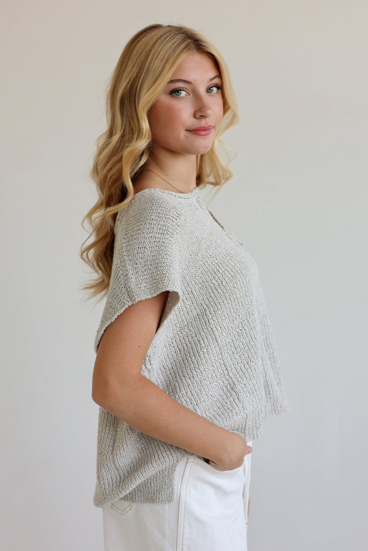 Poppy Relaxed Split Neck Lightweight Knit Top - Bacio & Co.