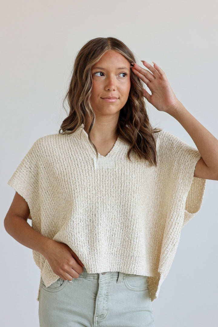 Poppy Relaxed Split Neck Lightweight Knit Top - Bacio & Co.