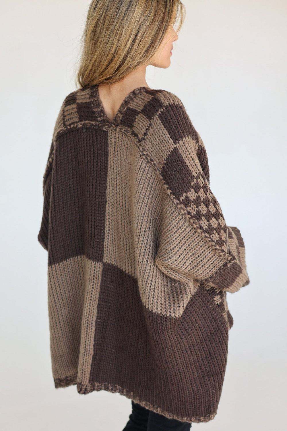 Regina Oversized Checkered Knit Cardigan - Bacio & Co.