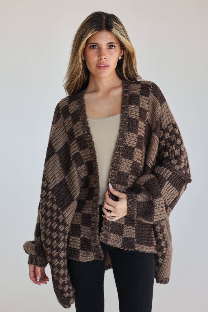 Regina Oversized Checkered Knit Cardigan - Bacio & Co.