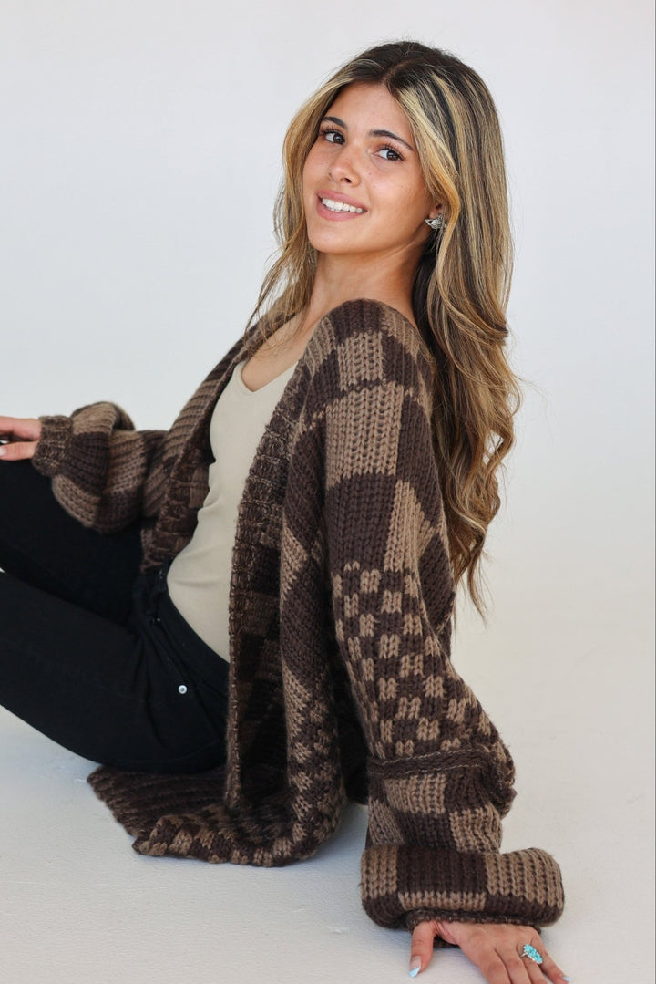 Regina Oversized Checkered Knit Cardigan - Bacio & Co.