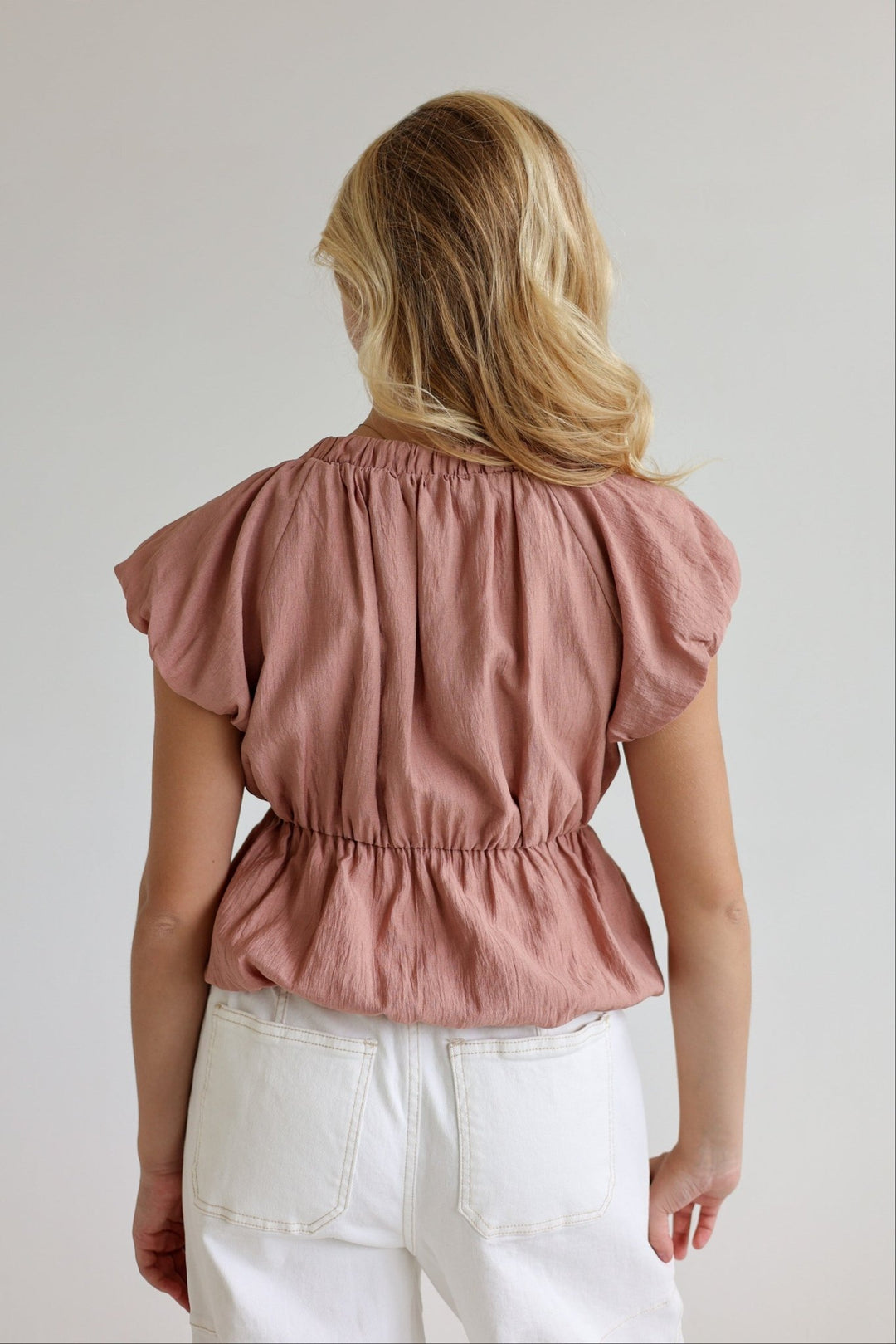 Rosa Tie - Front Blouse with Bubble Sleeves - Bacio &amp; Co.