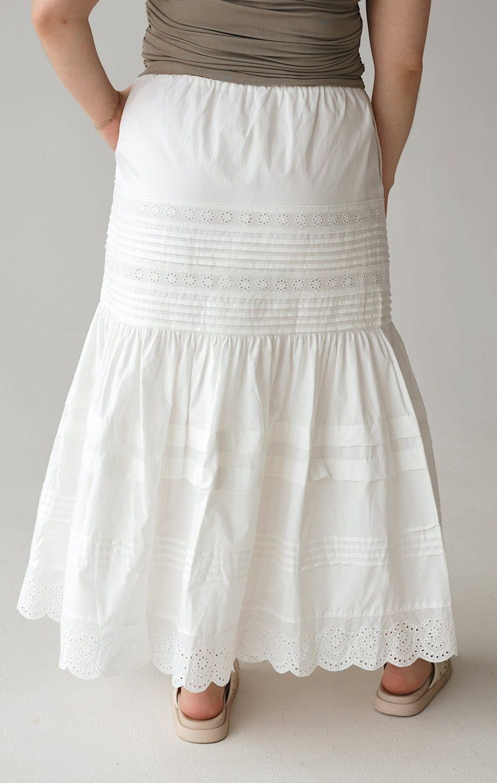 Slow Living White Eyelet Tiered Maxi Skirt with Pockets - Bacio &amp; Co.