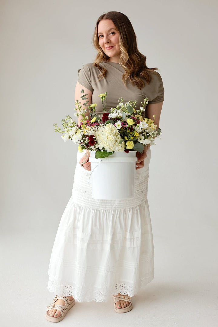 Slow Living White Eyelet Tiered Maxi Skirt with Pockets - Bacio &amp; Co.