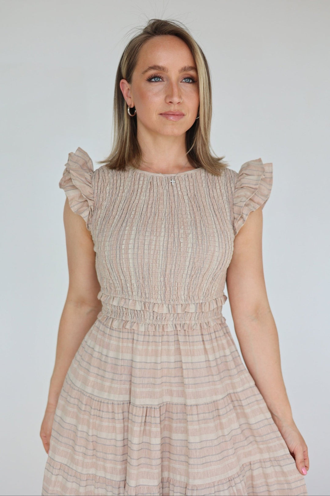 Sole Smocked Flutter Sleeve Tiered Midi Dress - Bacio &amp; Co.