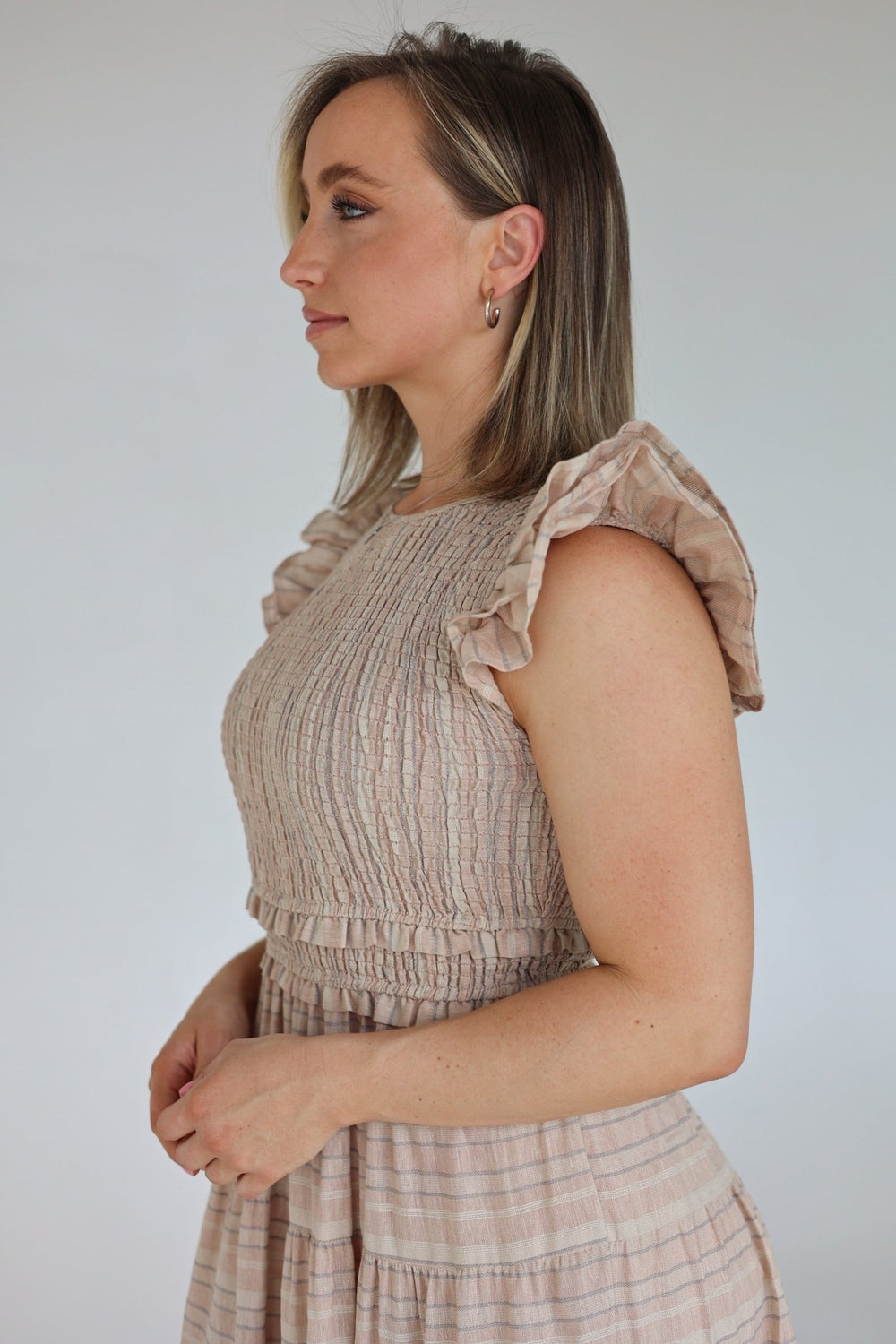 Sole Smocked Flutter Sleeve Tiered Midi Dress - Bacio & Co.