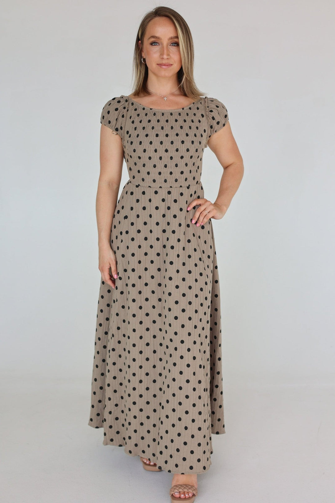 Stella Smocked Polka Dot Maxi Dress - Bacio & Co.