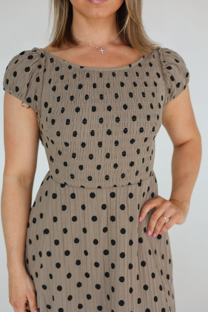 Stella Smocked Polka Dot Maxi Dress - Bacio &amp; Co.
