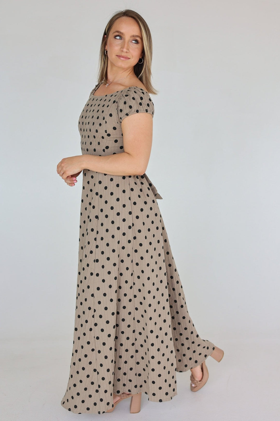 Stella Smocked Polka Dot Maxi Dress - Bacio &amp; Co.