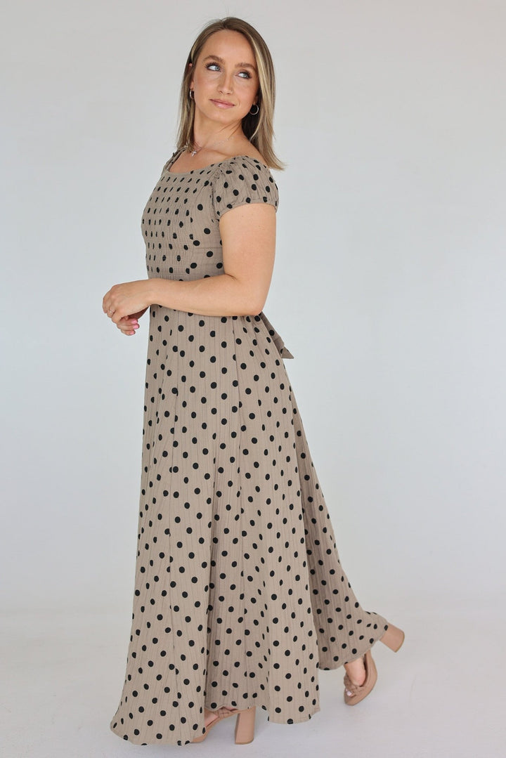 Stella Smocked Polka Dot Maxi Dress - Bacio &amp; Co.