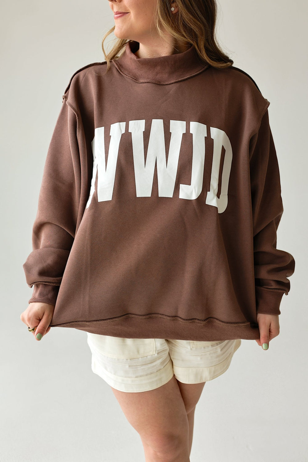 WWJD Reversible Oversized Mockneck Sweater - Bacio & Co.